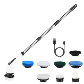 1Pc Electric Spin Scrubber Cordless Rechargeable Telescopic Cleaning Brush 8 Replaceable Heads 2 Speed Adjustable Extension Arm Bathroom Tub Tile (Option: white)